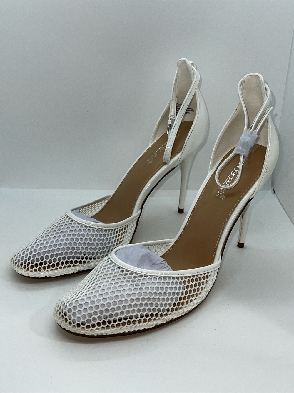 Sexy White Ankle Strap High Heel Pumps. Size 12